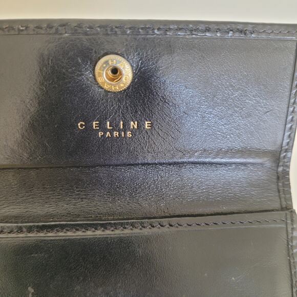 Celine Macadam Vintage Wallet Purse Leather Black Bifold ID Medium Compact Logo - Picture 4 of 13